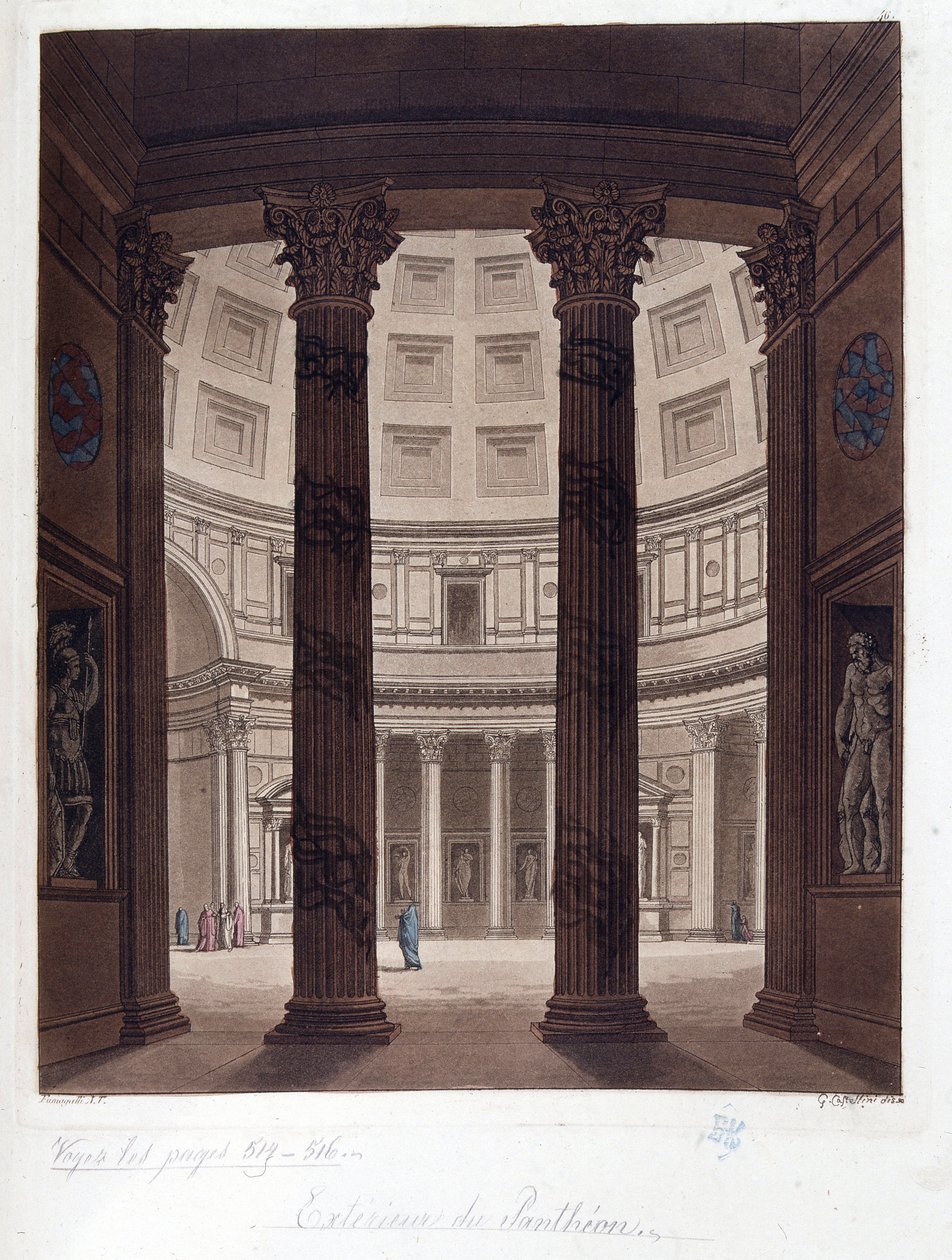 Interiør av Pantheon of Roma - Interiør av Pantheon of Roma i den romerske antikken - i "" The Ancient and Modern Costume"", av Dr. Jules Ferrario, red. Milan av Giulio Ferrario