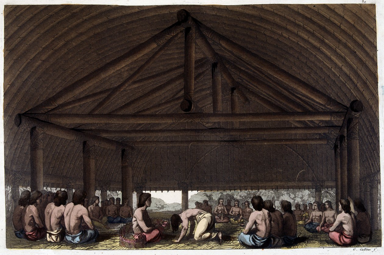 På øya Venner (Tonga), drikker kong Pulaho Kava - i "The Old and Modern Costume"" av Dr. Jules Ferrario, red. Milan av Giulio Ferrario
