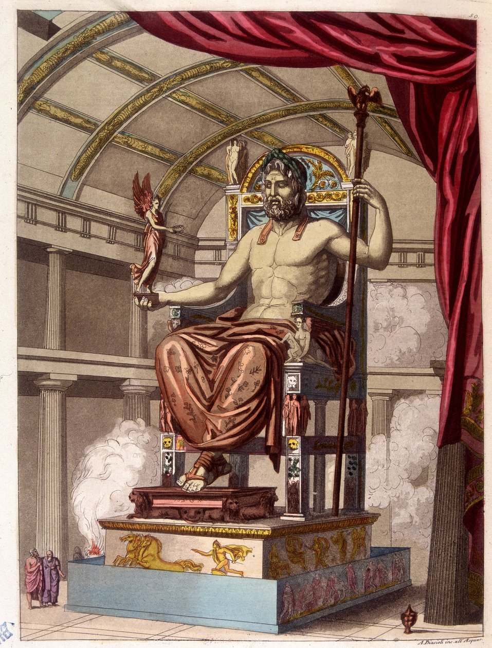 Statue av Jupiter (Zeus) - i "" Den gamle og moderne drakten"" av Ferrario, red. Milan av Giulio Ferrario