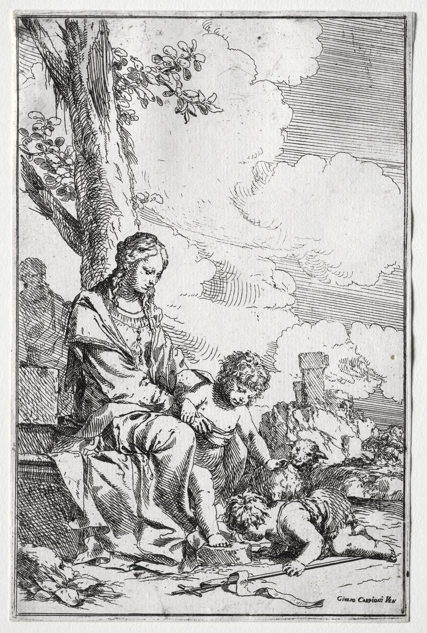 Hellig familie med spedbarnet St. John av Giulio I Carpioni