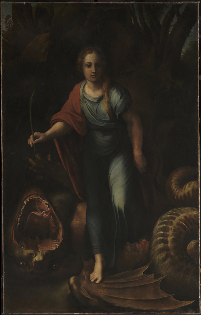 Saint Margaret, ca. 1518 (olje på lerret) av Giulio & Raffaello Sanzio (1483 1520) Romano