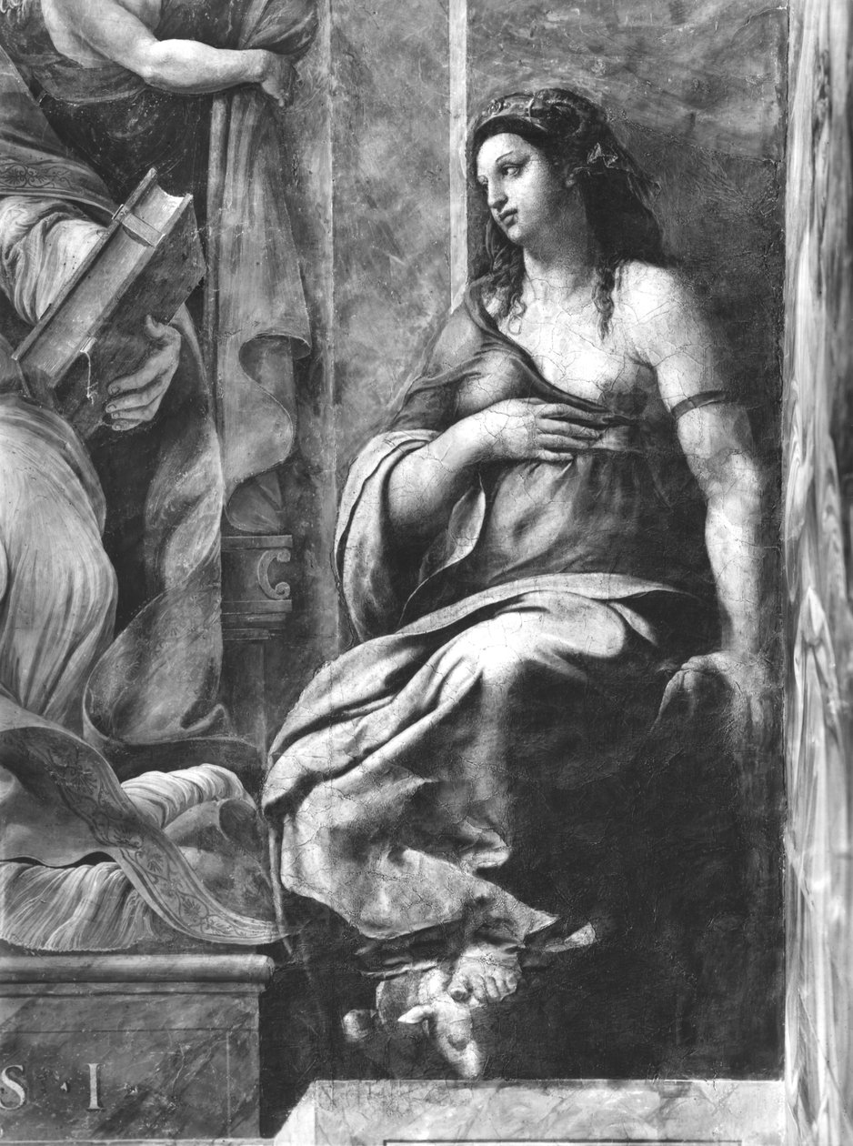 Clemency, en av de to dydene rundt pave St. Clement I (1-97) Raphael Rooms (detalj) (se også 252786, 252787, 252789) av Giulio Romano