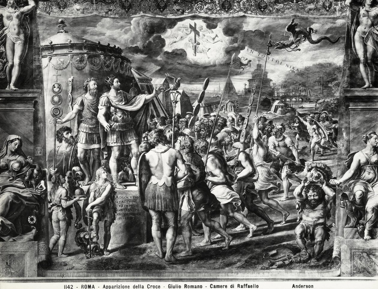 Constantines Vision of the Cross, fra Sala di Costantino, Raphael Rooms av Giulio Romano