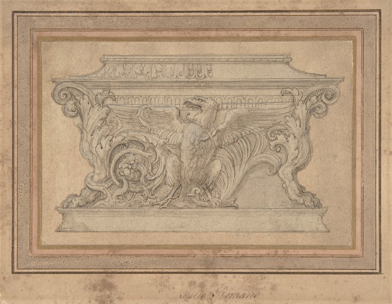 Design for en kiste med Gonzaga Eagle, ca. 1527-46. av Giulio Romano