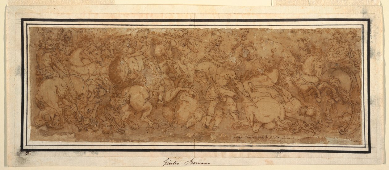 Tegning, kampscene, 1524–46 av Giulio Romano