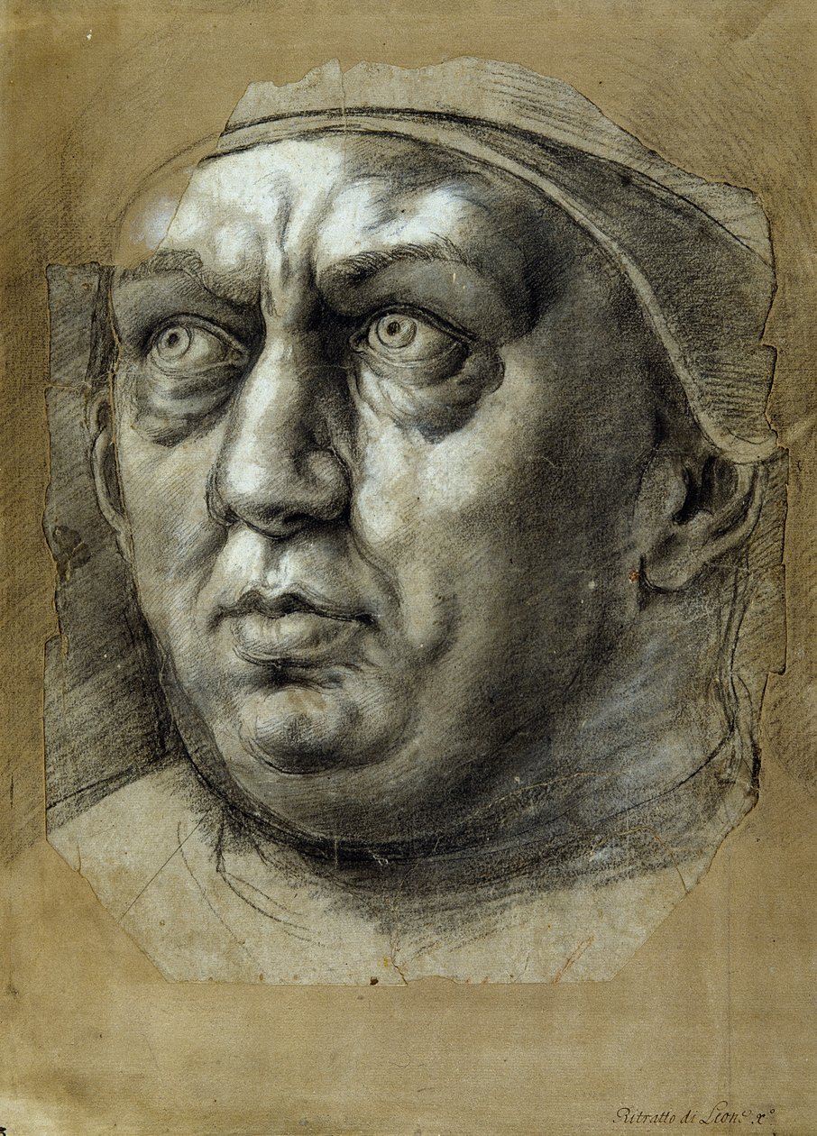 Leder for pave Leo X (svart og hvitt kritt på papir) av Giulio Romano