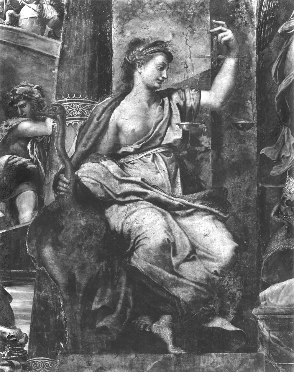 Rettferdighet, en av de to dydene rundt pave St. Urban I (d.230) Raphael Rooms (detalj) (se også 252782, 252783, 252785) av Giulio Romano