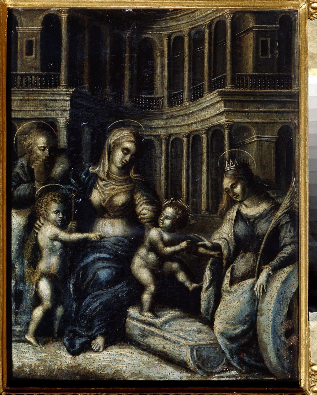 ""Den hellige familie med Saint Catherine"" Maleri av Giulio Pippi de