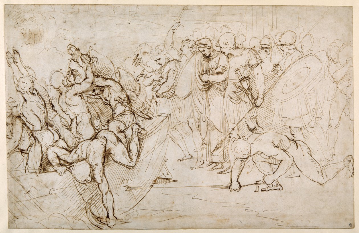 Neoptolemus tar Andromache i fangenskap etter Trojas fall (penn og blekk på papir) av Giulio Romano