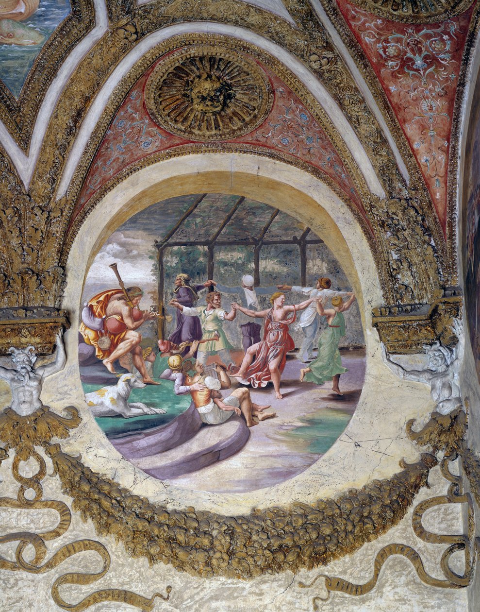 En av fresker fra Chamber of Winds eller Zodiac av Giulio Romano