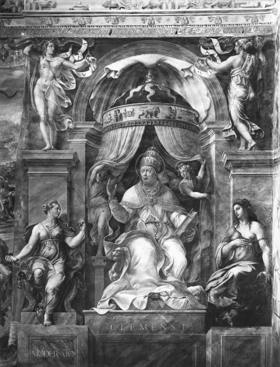 Pave Clement I (1-97) mellom moderasjon og nåde, Raphael Rooms (se også 252787, 252788, 252789) av Giulio Romano