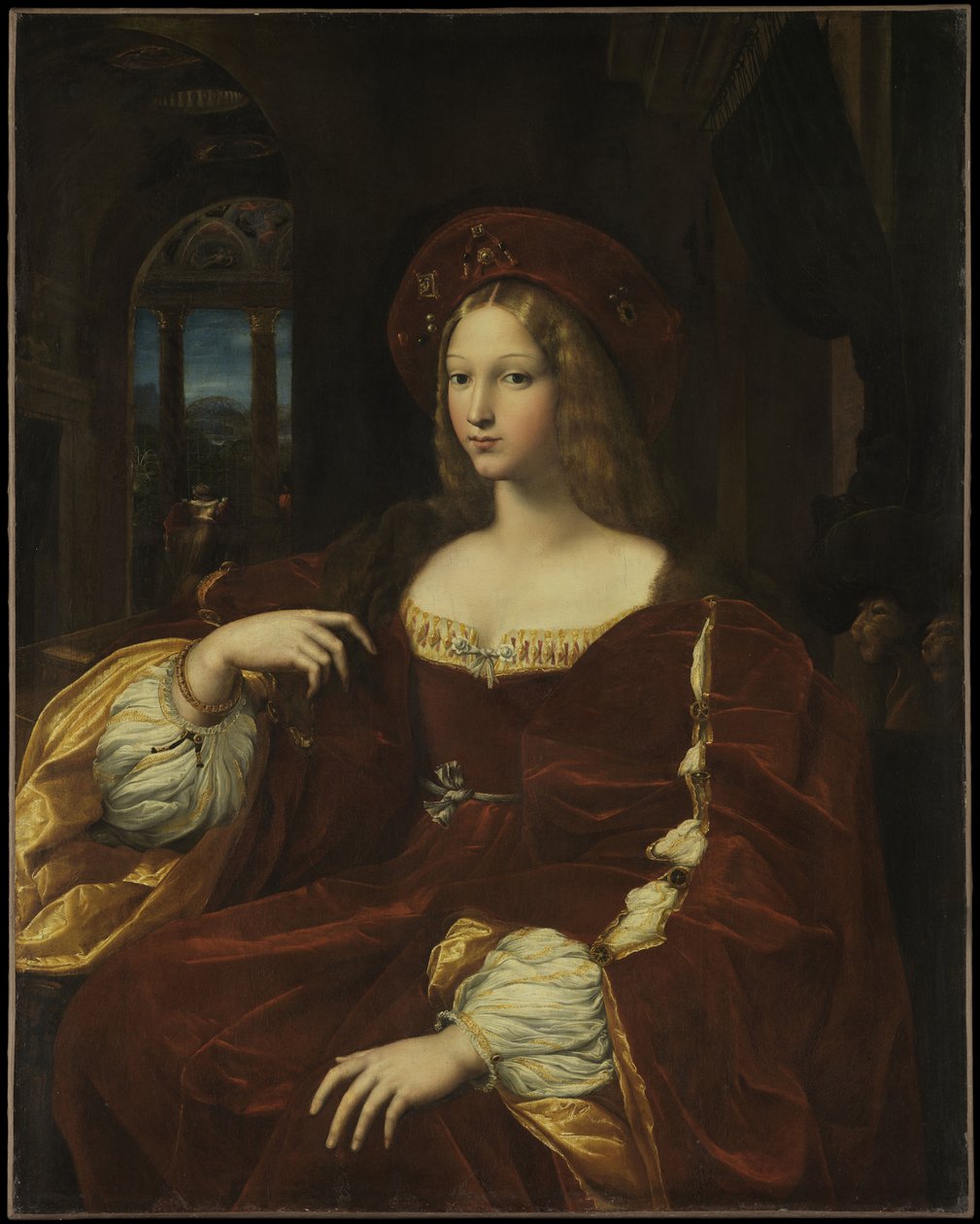 Portrett av Doña Isabel de Requesens y Enríquez de Cardona-Anglesola, ca. 1518 (olje på panel overført til lerret) av Giulio Romano