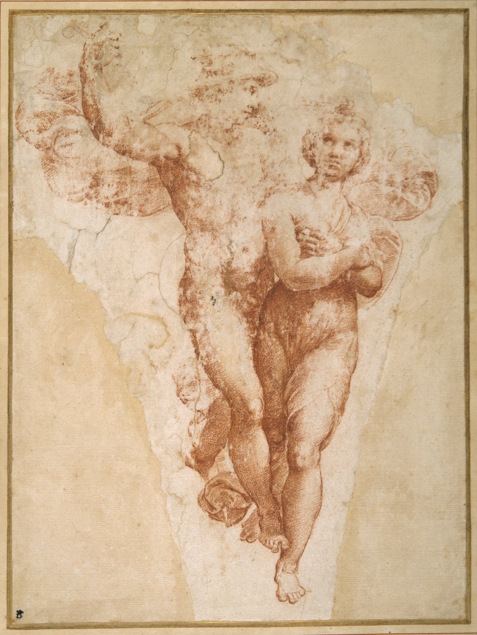 Psyke båret av Merkur til Olympus (kritt på papir) av Giulio Romano