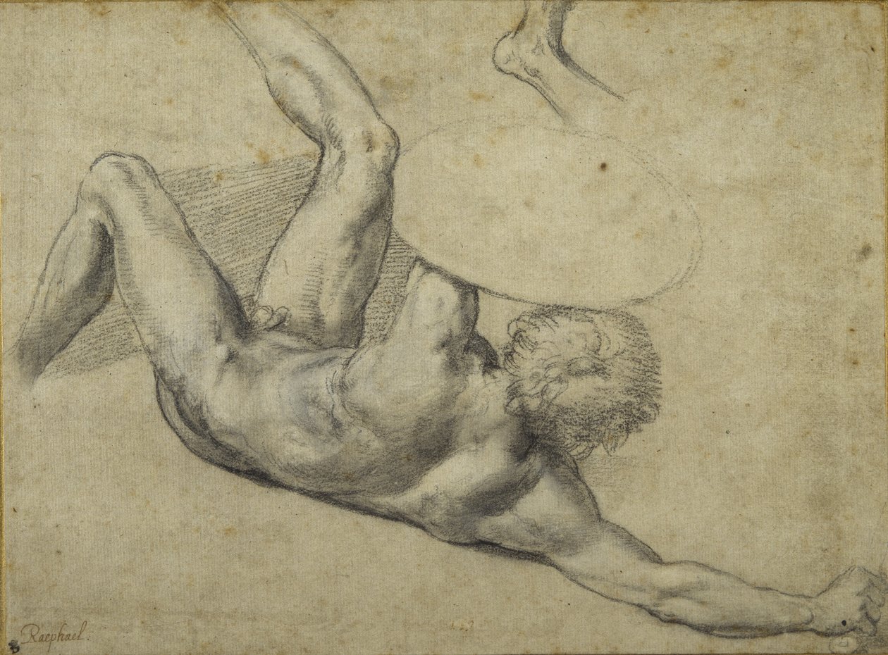 Studie for falt kriger i 'Slaget om Constantine', Sala di Costantino (kritt på papir) av Giulio Romano