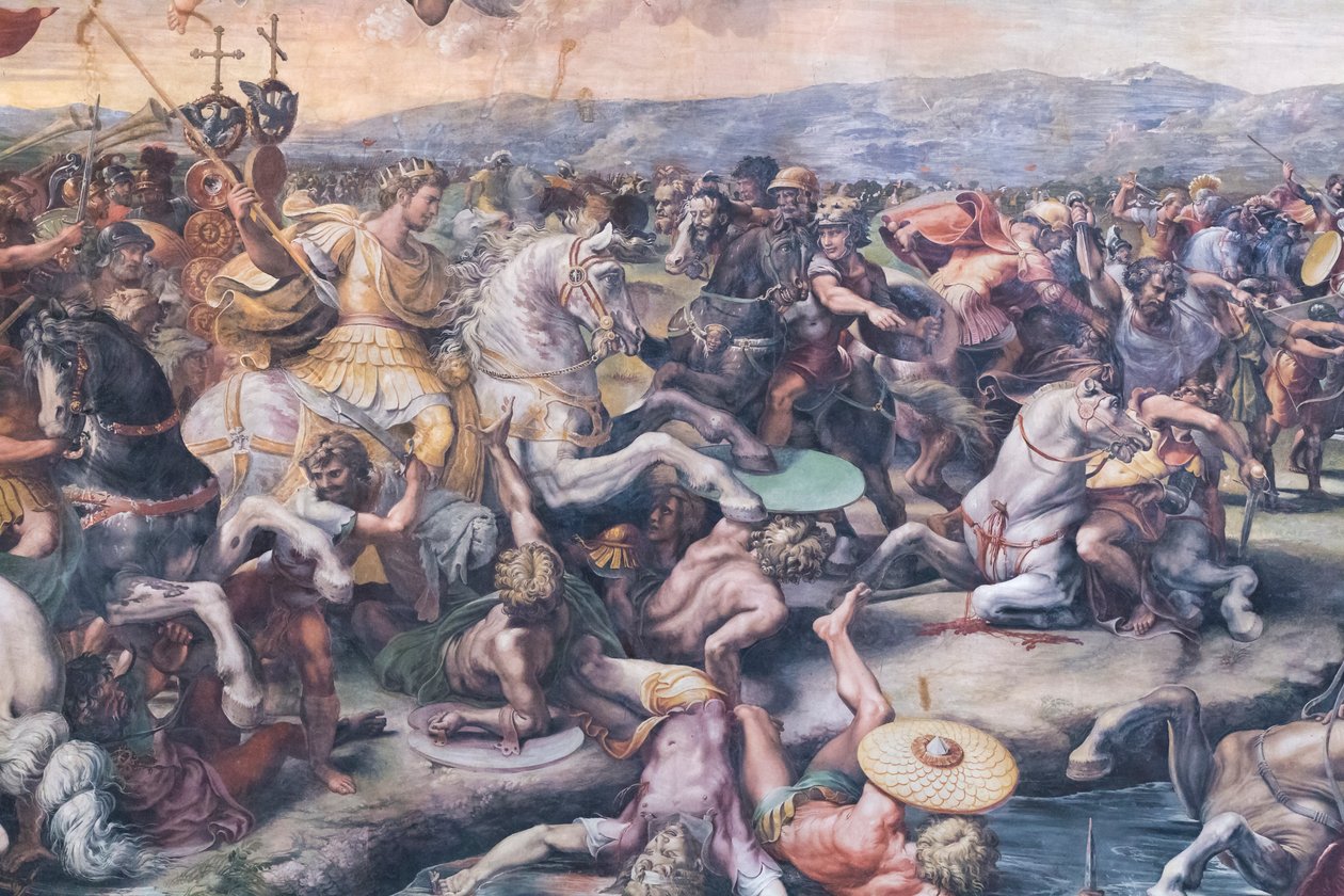 Slaget ved Milvian Bridge, detalj (fresco) av Giulio Romano
