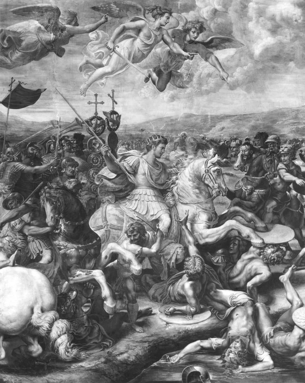 Slaget ved Constantine, 312 e.Kr., fra Sala di Costantino, Raphael Rooms (detalj) (se også 252776) av Giulio Romano