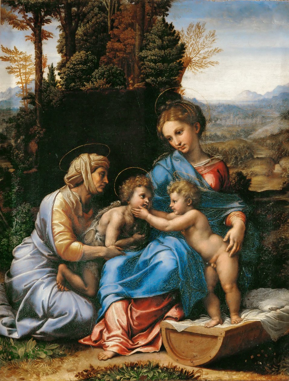 Den hellige familie med døperen Johannes som gutt og Saint Elizabeth La Petite Sainte Famille av Giulio Romano