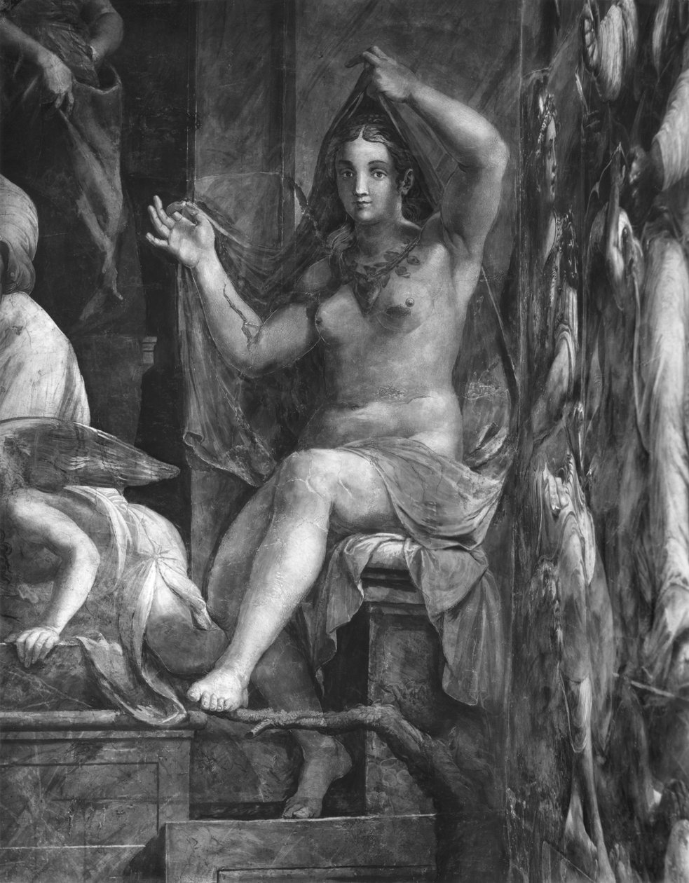 Sannhet, en av de to dydene rundt pave St. Leo I den store (ca. 390-461) Raphael Rooms (detalj) (se også 252779 og 252780) av Giulio Romano