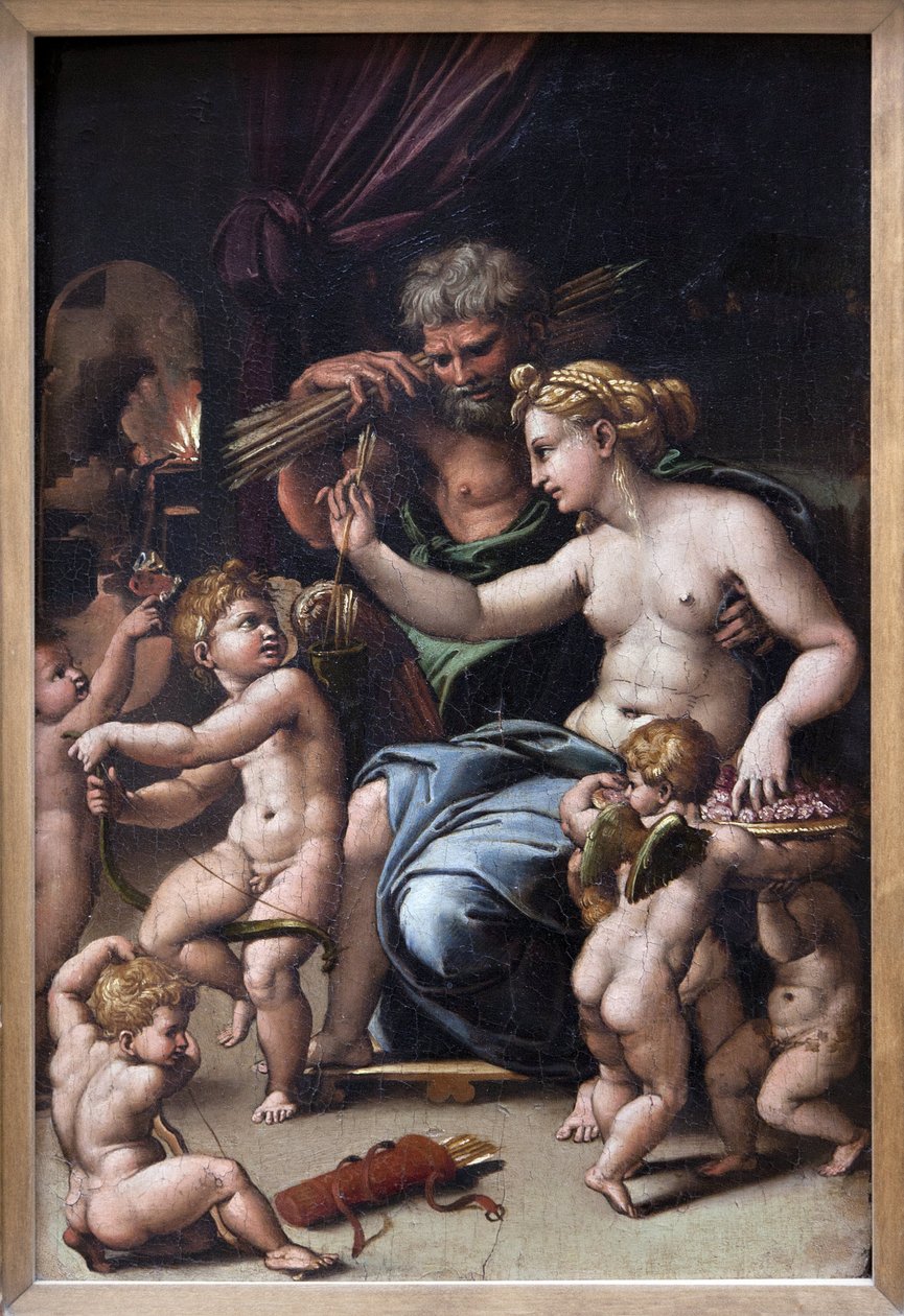 Venus og Vulcan (olje på lerret) av Giulio Romano