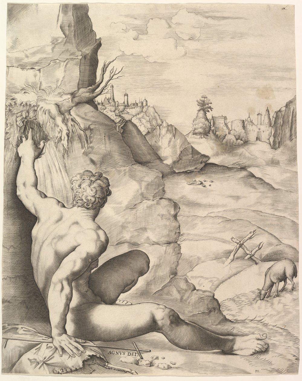 Døperen Johannes i villmarken, ca. 1545-55. av Giulio Sanuto