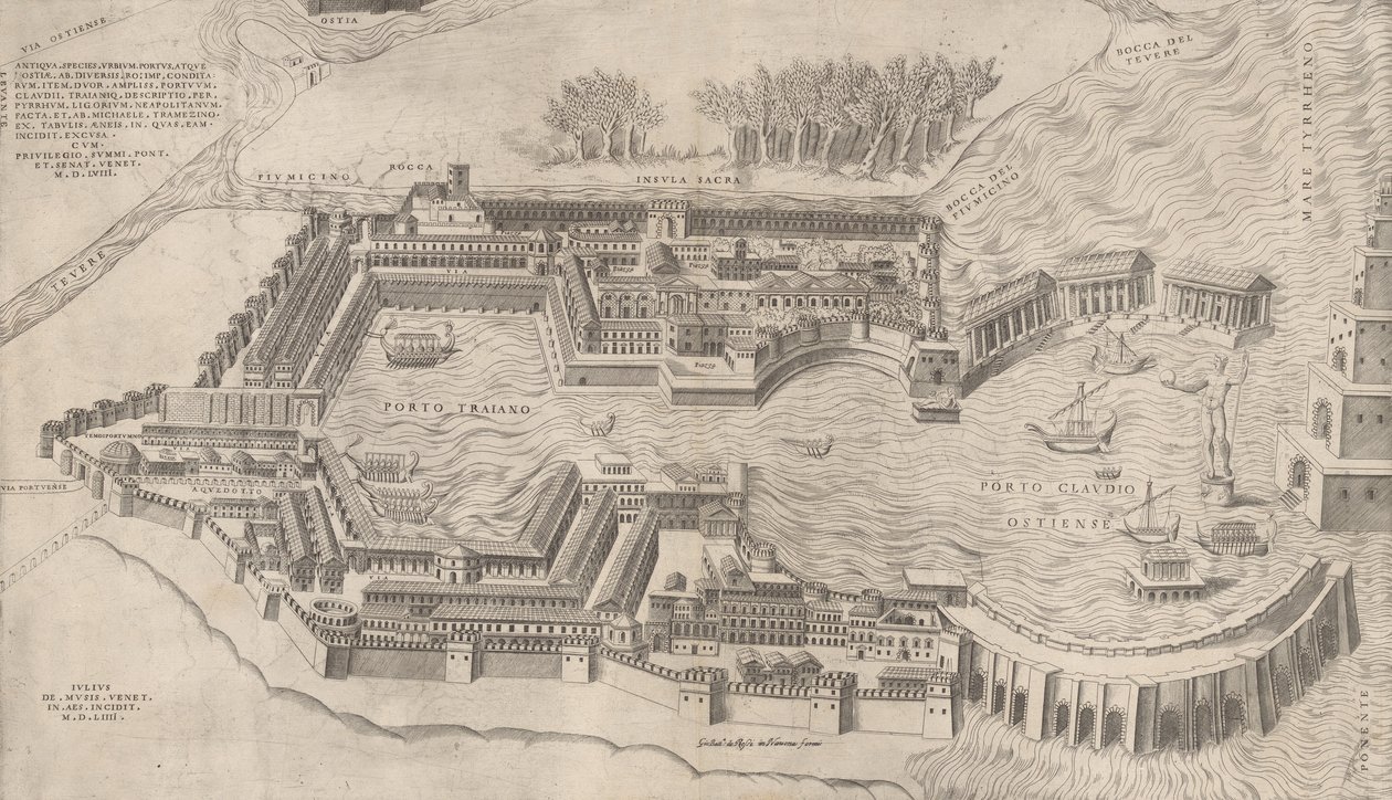 Mirror of Roman Magnificence: Birdseye View of the Port of Roma, 1554., 1554. av Giulio de Musi