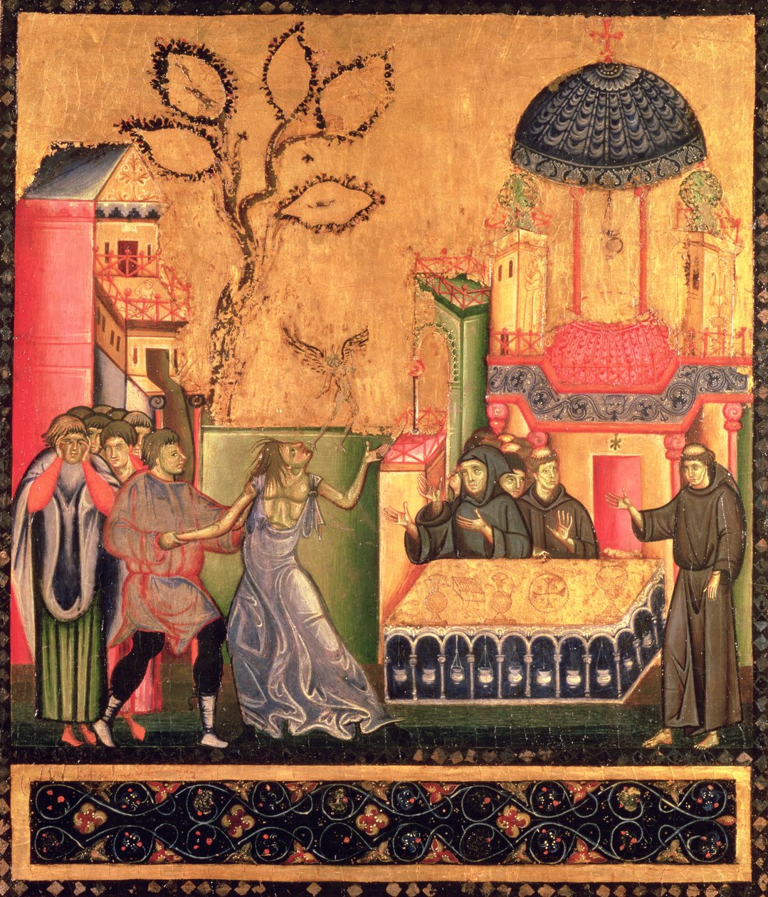 Altertavlen til St. Frans, detalj som viser Miracle of the Possessed Woman (tempera på panel) av Giunta Pisano