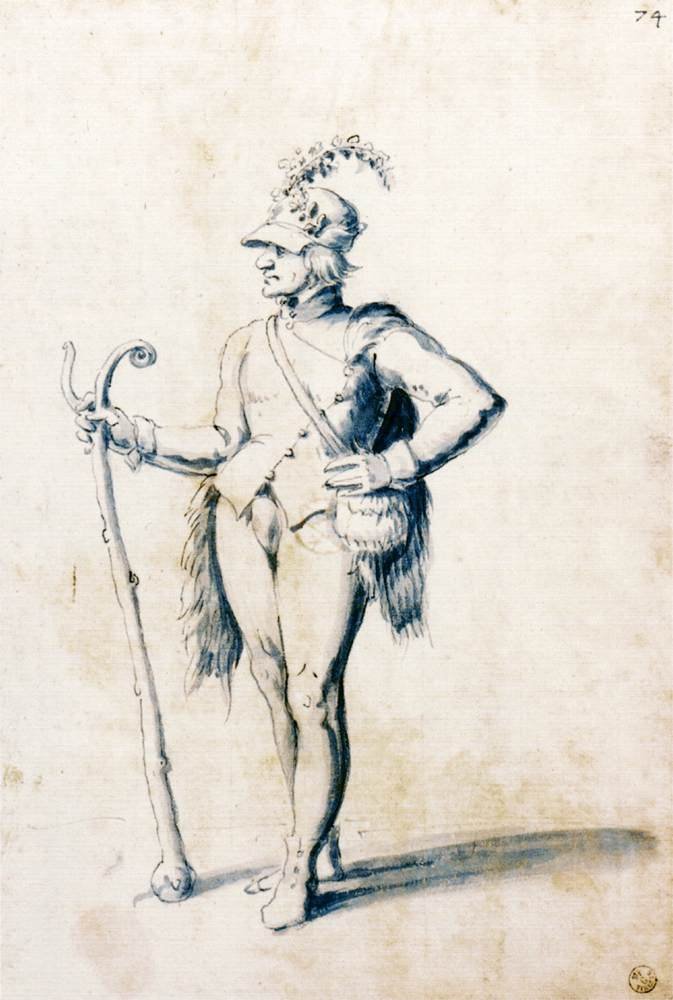 Kostymetegning for en mannsfigur med stav av Giuseppe Arcimboldo