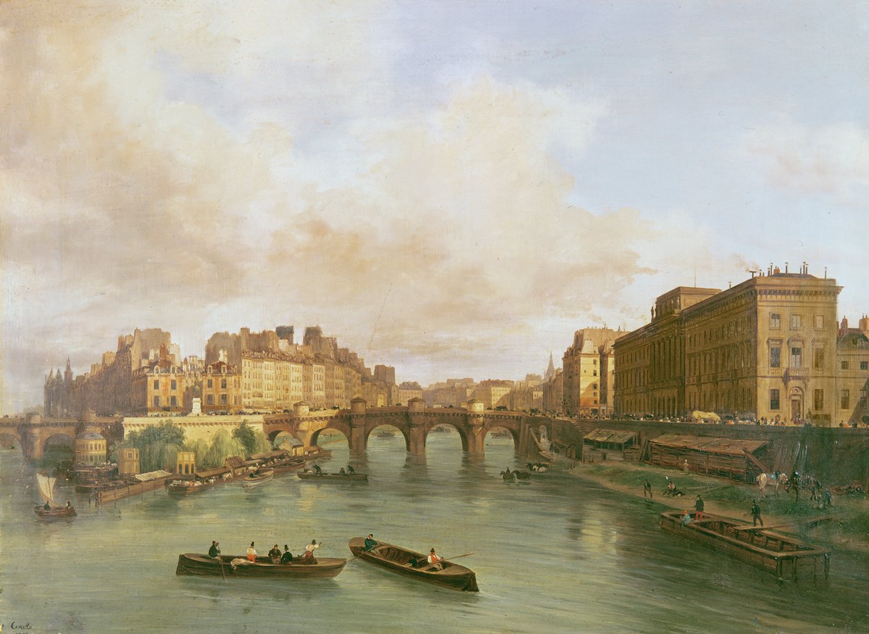 Pont Neuf, Ile de la Cite, Paris Mint og Conti Quay, 1832 av Giuseppe Canella
