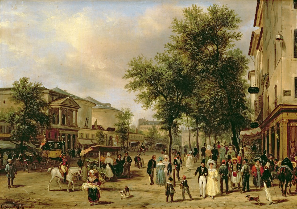 Utsikt over Boulevard Montmartre, Paris, 1830 av Giuseppe Canella