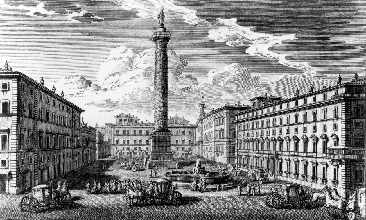 Utsikt over Piazza Colonna, Roma, 1752 av Giuseppe Vasi