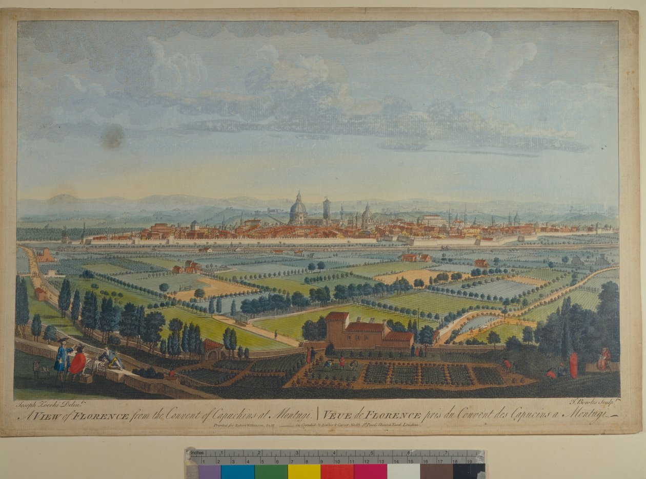 En utsikt over Firenze fra Covent of Capuchins ved Montughi, gravert av John Bowles (fl.1724-1756) av Giuseppe Zocchi