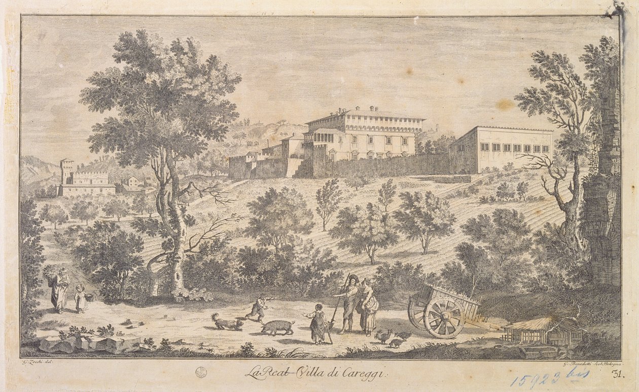 Villa Careggi, gravert av G. Benedetti av Giuseppe Zocchi