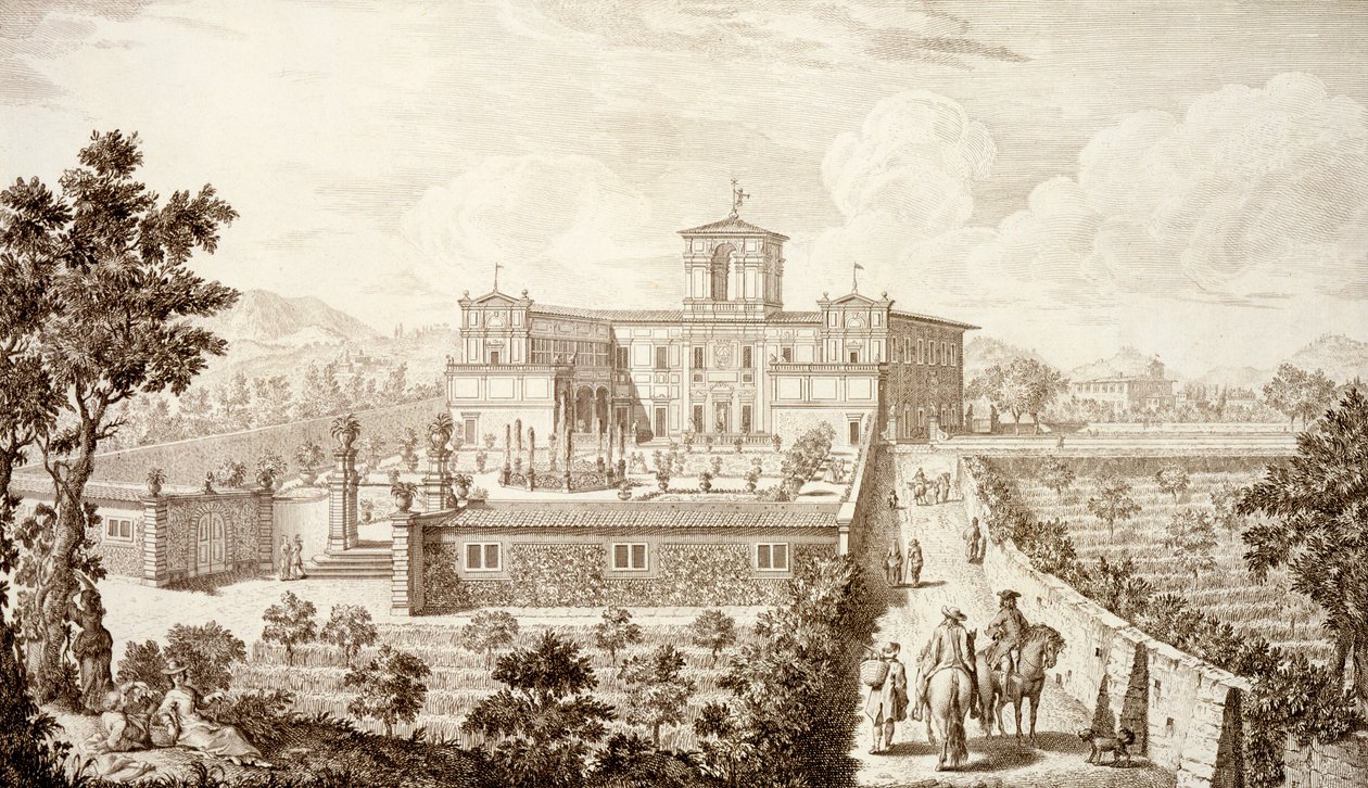 Utsikt over Villa di Montughi, fra 'Views of Toscany' av Giuseppe Bouchard, publisert 1744-57 av Giuseppe Zocchi