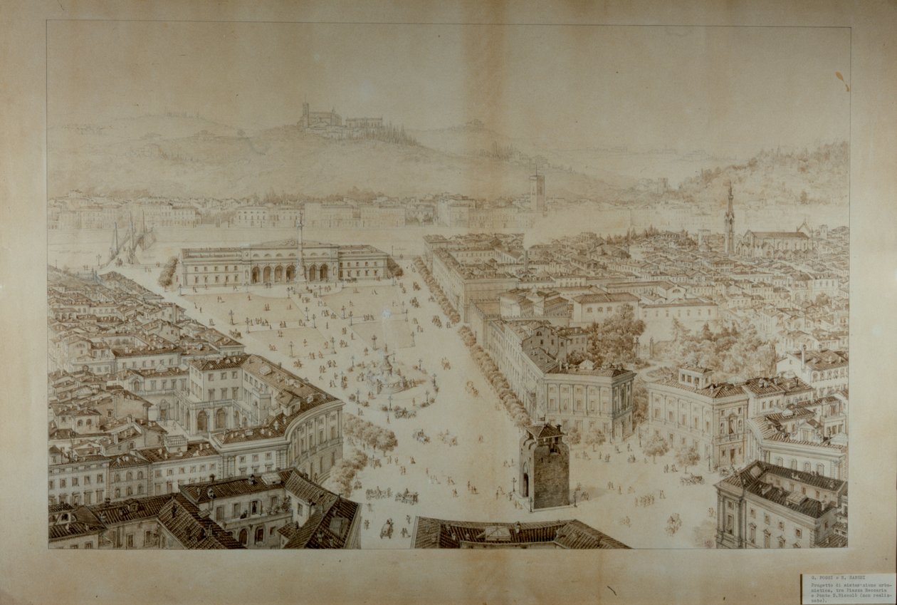 Foreslått utviklingsprosjekt, mellom Piazza Beccaria og Ponte San Niccolo, Firenze av Giuseppe and Sanesi, Nicola Poggi