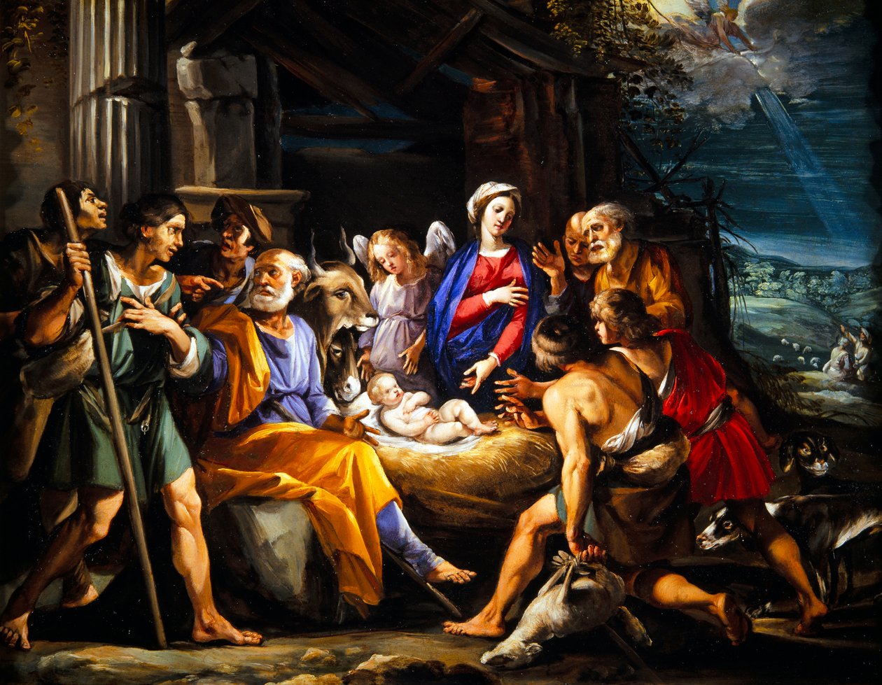 Tilbedelse av hyrdene (olje på kobber) av Giuseppe (1568 1640) Cesari