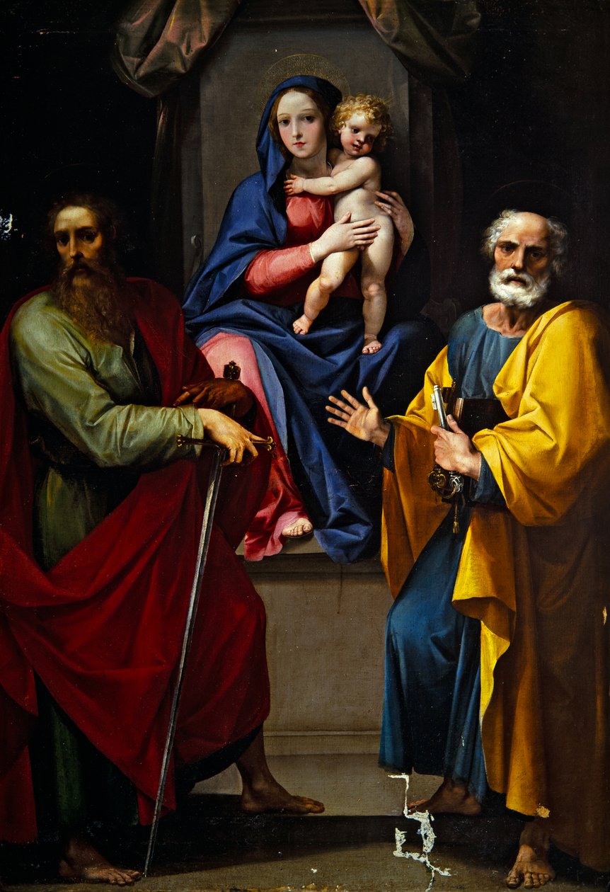 Madonna og barn med Saint Paul og Saint Peter (olje på lerret) av Giuseppe (1568 1640) Cesari