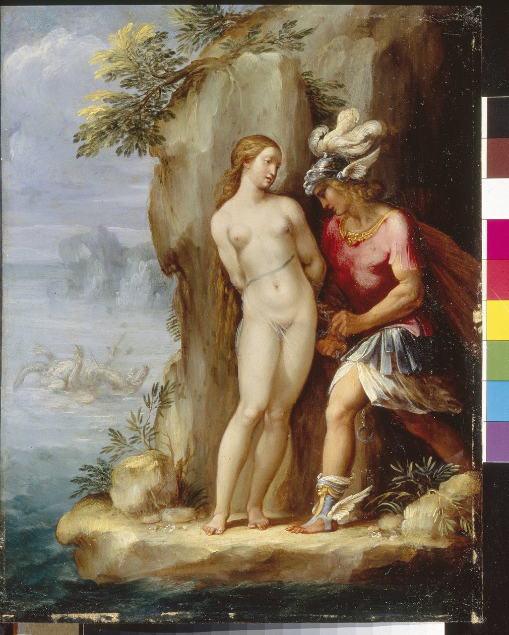 Følg med på å redde Andromeda. (Perseus redder Andromeda). Maleri av Giuseppe Cesari (1568-1640), olje på tre, rundt 1590. Italiensk kunst (Roma) av Giuseppe Cesari