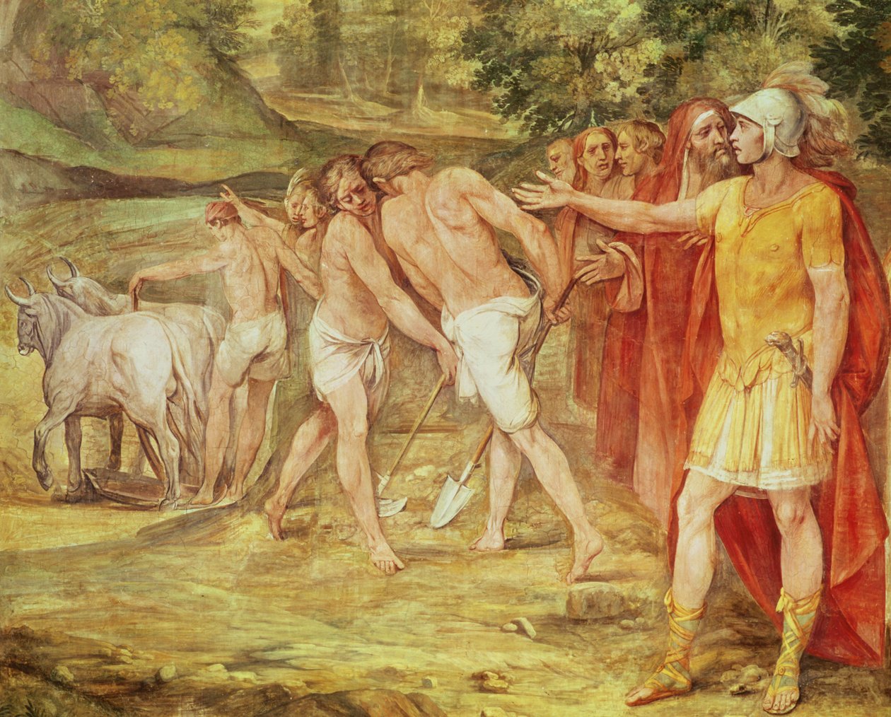 Romulus som markerer grensene for Roma, fra Sala dei Horatii og Curatii (fresco) av Giuseppe Cesari
