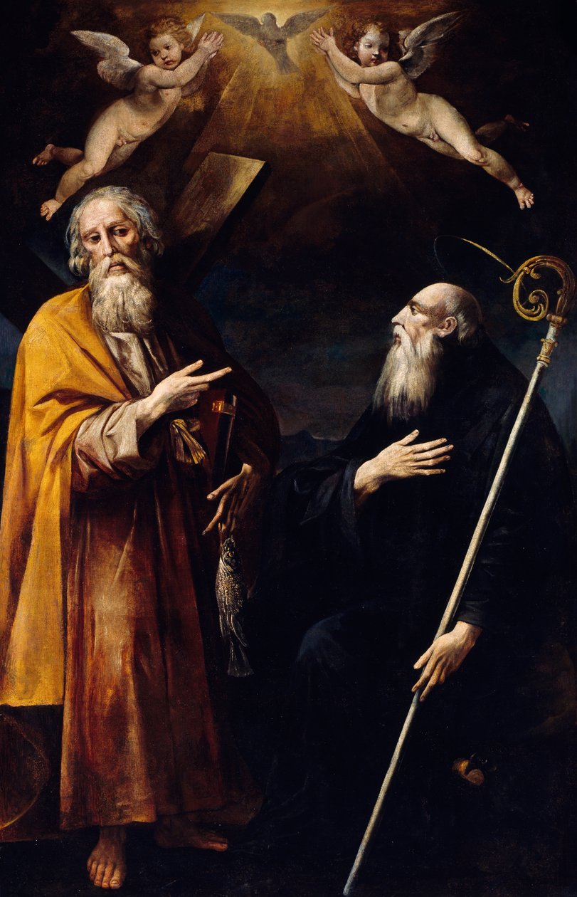 De hellige Andreas og Benedikt med Den Hellige Ånd over seg og to tilbedende putti, av Giuseppe Cesari kalt Cavalier d
