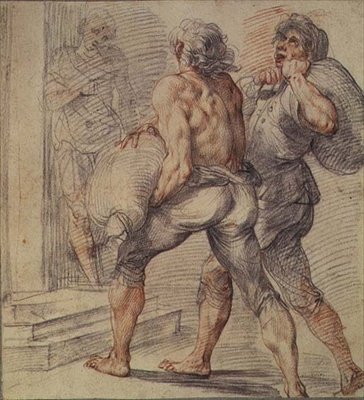 Study of Tax Collectors, ca. 1591-93 (grå og rød kritt på papir) av Giuseppe Cesari