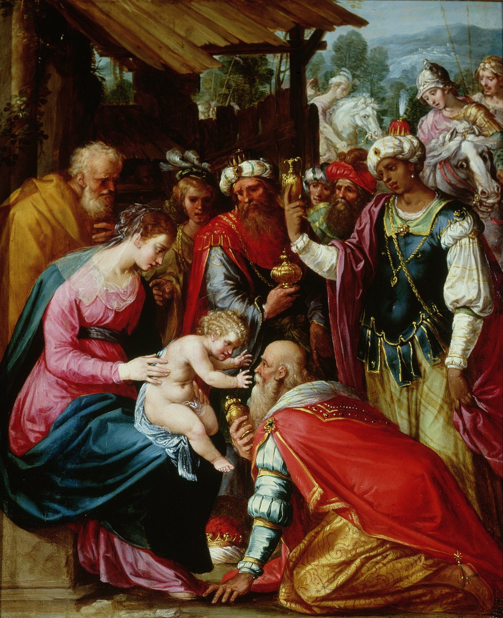The Adoration of the Magi (olje på panel) av Giuseppe Cesari