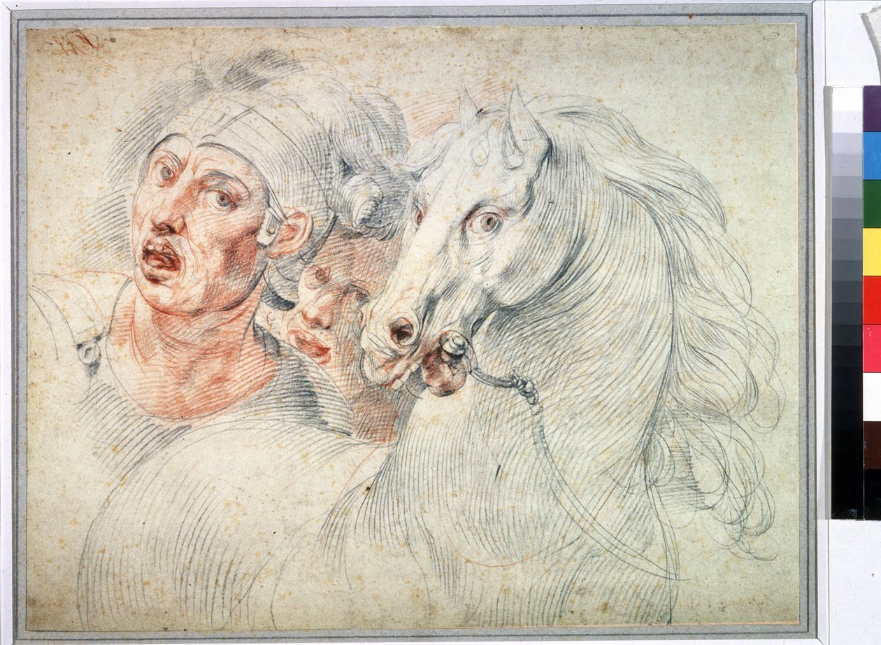 Studie av hest og to soldater. Sanguine av Giuseppe Cesari (1568-1640) Pushkin-museet fra 1600-tallet, Moskva av Giuseppe Cesari