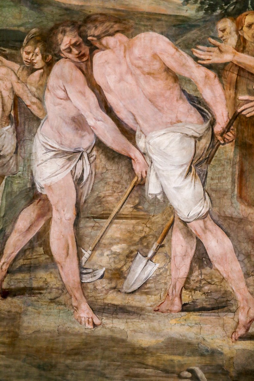 Romulus pløyer grenselinjen rundt den fremtidige byen Roma (detalj) av Giuseppe Cesari