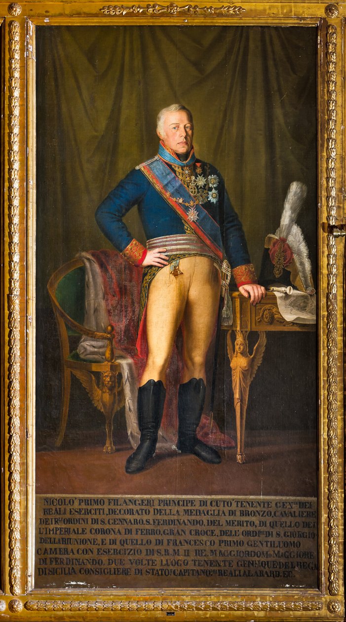 Portrett av Niccolo Filangeri, generalløytnant of the Kingdom (olje på lerret) av Giuseppe (school of) Patania