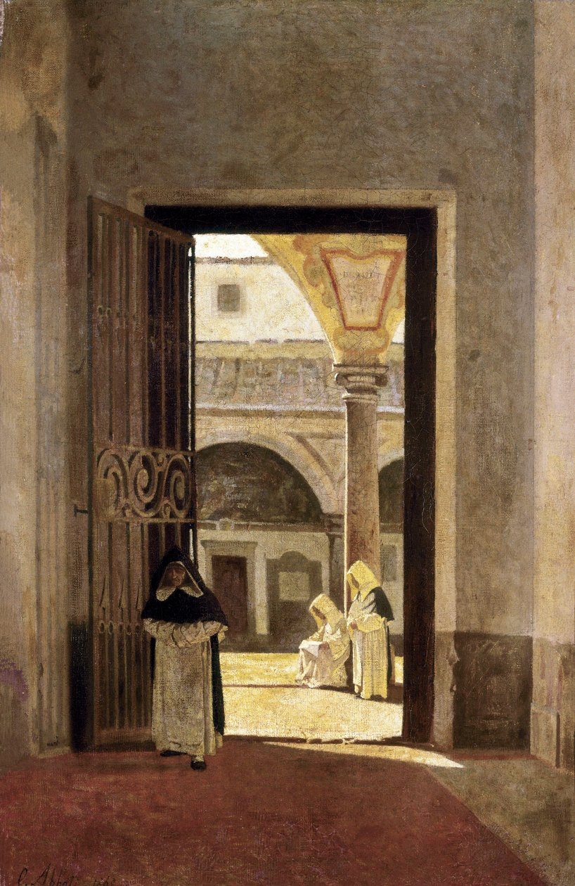 Inngangshallen til et dominikanerkloster. Maleri av Giuseppe Abbati (1836-1868). Olje på tre. Cadiz museum. av Giuseppe Abbati