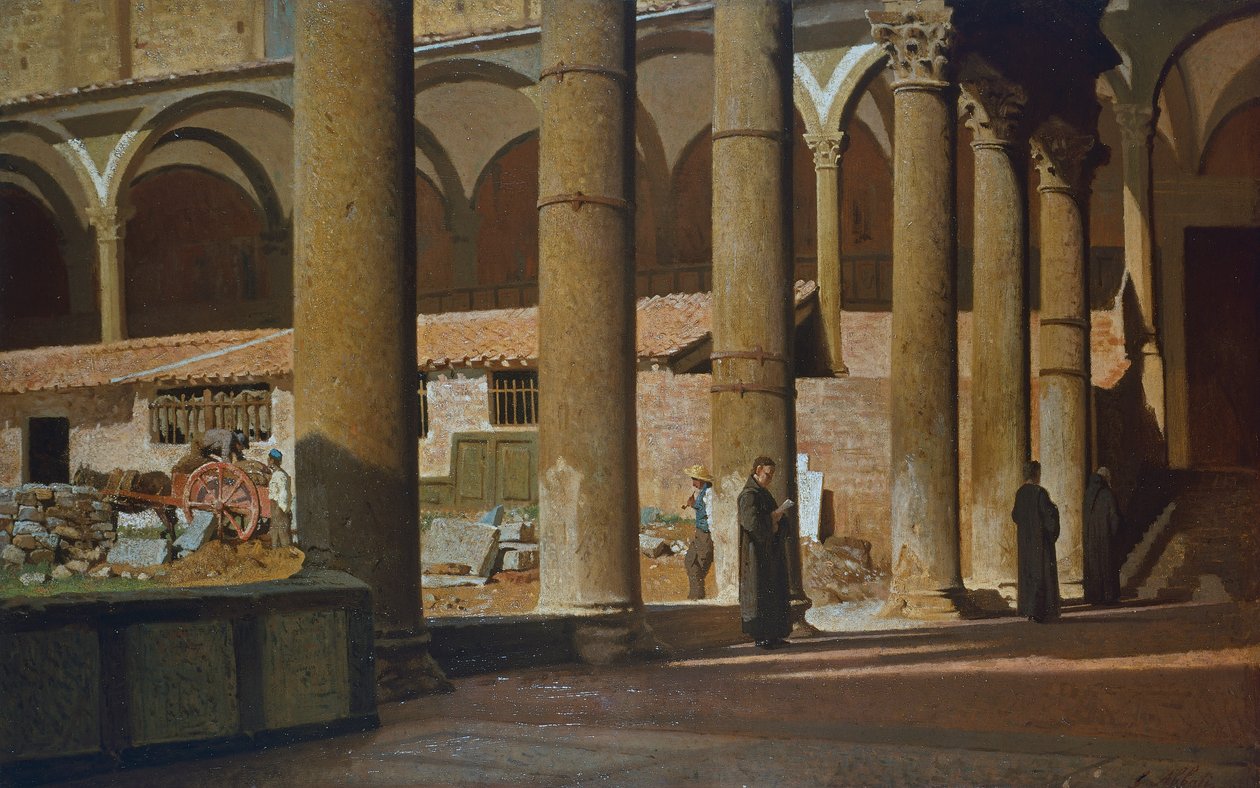 The Cloister of St Croce, ca 1862, av Giuseppe Abbati (1836-1868), olje på lerret, Italia av Giuseppe Abbati