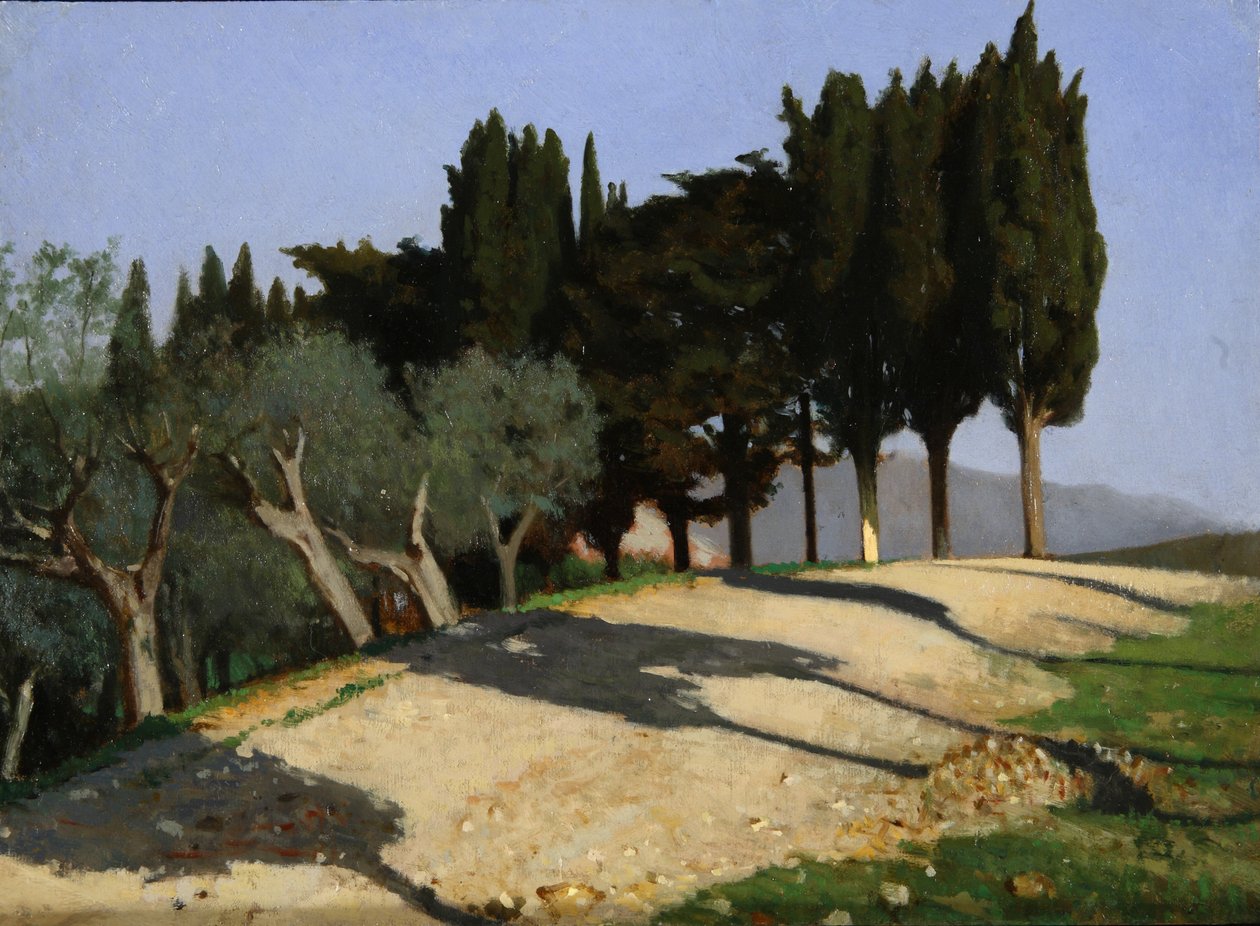 Landevei med sypresser, 1862. av Giuseppe Abbati