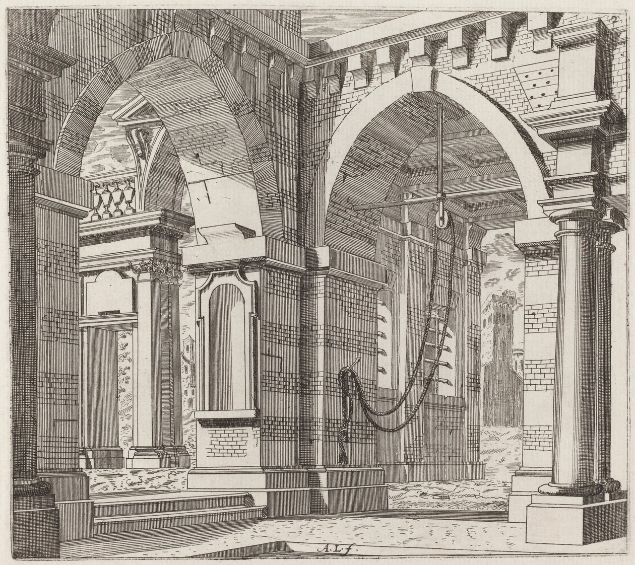 Arkitektonisk fantasi med buede porter av Giuseppe Antonio Landi