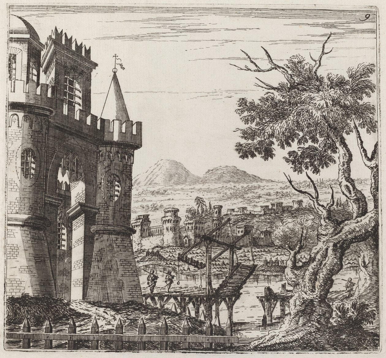 Landskap med et slott og en vindebro av Giuseppe Antonio Landi