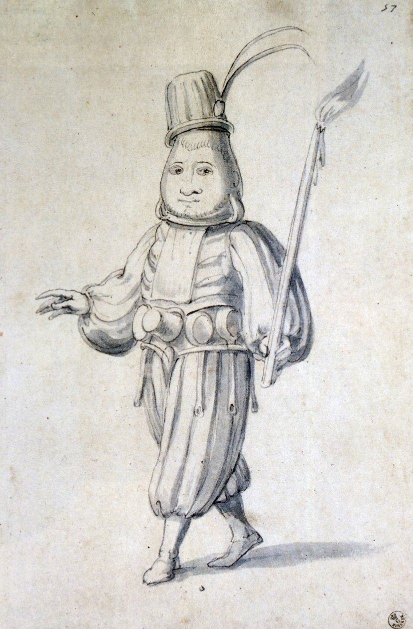 Design for kostyme for en kokk (penn, blått blekk og akvarell på papir) av Giuseppe Arcimboldo